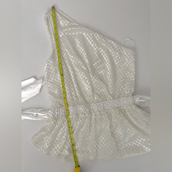 RAMY BROOK Tamar One Shoulder Textured Blouse Ivory scale Satin Ribbon - Picture 11 of 14